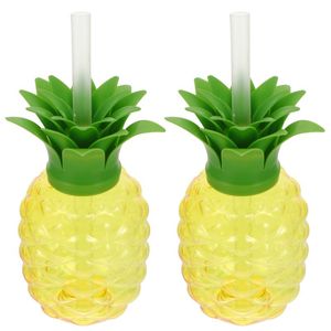 Party Decoration 4pcs Plastic Pineapple Cups With Straws Home Decor Hawaiian FavorsParty