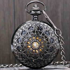Pocket Uhren Black Metal Hohlhaut Wind Mechanical Watch Steampunk Männer 30 cm Ketten Geschenk P806C