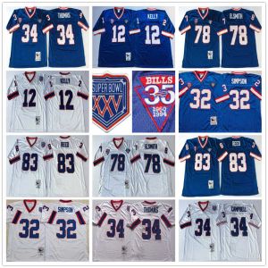 NCAA 75th 빈티지 2023 축구 12 Jim Kelly Jersey 34 Thurman Thomas 78 Bruce Smith 83 Andre Reed Jersey Mitchellness College 32 Simpson