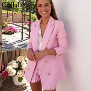 Vår Höst Kvinnor Mode Vintage Vit Rosa Tweed Blazers och Jackor Chic Knapp Office Suit Coat Ladies Elegant Outwear 220402