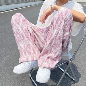 Men's Pants High Street Mens Summer Oversize Plus Size 5XL Streetwear Draping Tie-Dyed Ice Silk Pattern Man Male Wide Leg