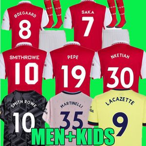 Une Rangée achat en gros de 21 Smith Rowe Pepe Saka Soccer Jerseys Fans Fans Player Version Odegaard Thomas Martinelli Tierney Sambi Football Kirt Kid Kit Kit Kit XL XL