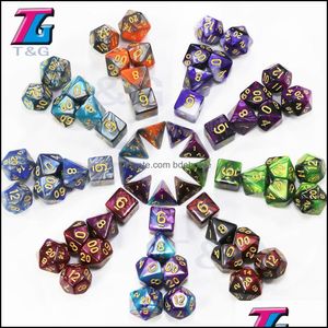 Jogos de esportes de lazer de gambing ao ar livre conjunto de dados de cores mistas D4-D20 Dungeons e Dargon RPG MTG Board Game 7pcs/Droga de Drop Set 2021 TLUVG