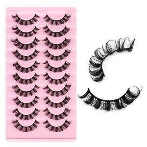 10 Pairs Natural D Curling Russian Faux 3D Mink Eyelashes Soft Comfortable False Eyelashes Fluffy Wispy Eye Lashes Extension