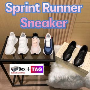 Designer Sprint Runner Sneaker Löparskor Nappa Läder Satin twill Mode Dam Sneakers Rosa Svart Präglad Marinröd Trippel Vita Sneakers för damer