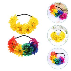 Bandane Capelli Fiore Corona di girasole Copricapo floreale Fascia Fascia per capelli Fascia per capelli Ghirlanda Festa Spiaggia nuziale hawaiana Grande PoBandana