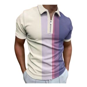 2022 Summer Stripe Print Golf Polos T-shirt For Mens Slim Fit Zipper Lapel Designer Short Sleeve Business Casual Polos T Shirts