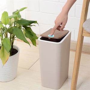 Kitchen Trash Can Push Bins Organization Containers Bucket Bathroom Dustbin Recycling Garbage Basket Office Automatic Wastebin 220408