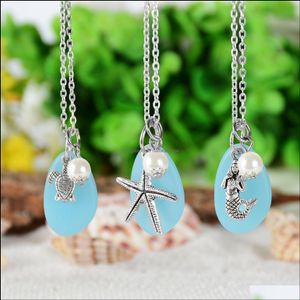 Pendant Necklaces Pendants Jewelry Ll Teal Sea Glass Necklace Beach For Summer Turtle Star Mermaid Gift Fo Dhelm