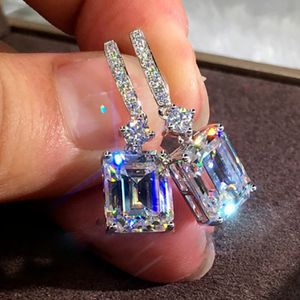 Luxury Fashion Silver Color Inlaid Zircon Crystal Drop Earrings For Women Wedding Bridal Engagement Earring smyckespresent