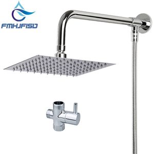 Polished Wall Mounted Square Rain Shower Head Stainless Steel Hose Wall Shower Arm Round Style 200925