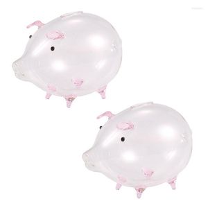 Titta på band 2x Pig Piggy Bank Money Boxes Coin Saving Box Cute Transparent Glass Souvenir Födelsedagspresent till barn barn-rosa hele22