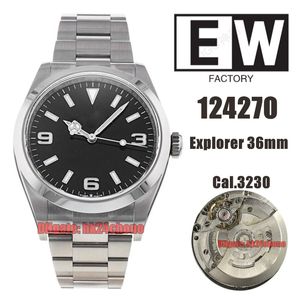 EWF Top Quality Watches 124270 36 мм 904L SS Cal.3230 Автоматические мужские часы Black Dial Bracelet Bracelet Gents Bracelet