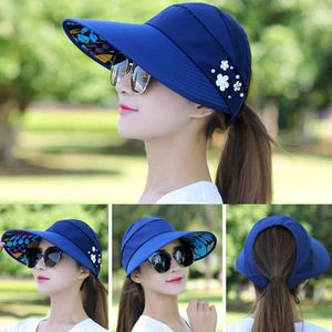 Szerokie czapki brzegowe lato dla kobiet składane pusta górna czapka słoneczna kwiat daszek Suncreen Foppy Cap Female Outdoor Casual Baseball Cape