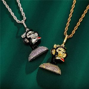 Collana con ciondolo scimmia NFT Hip Hop ghiacciato, regalo di gioielli bling da uomo placcato in argento dorato