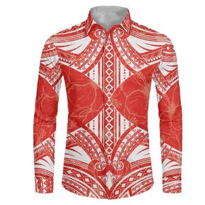 Men's Dress Shirts Drop Samoan Long Sleeve Shirt Men Custom Logo Wedding Party Red Mens Oversized For MenMen's