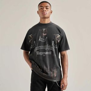 High Street Tide Brand Represent Men's T-Shirts Doberman Print Washed Old Casual Tops Loose Oversized Short-sleeved T shirt197B