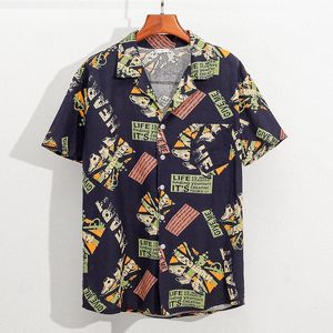 Мужские повседневные рубашки Harajuku Vintage Mens японская мода на гавайях с коротким рукавом с коротким рукавом на пуговица