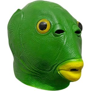 Novel Games Halloween Carnival Party Funny Green Fish Head Mask Practical Jokes Cosplay Greenhead Animal Latex Face Masquerade Wholesale