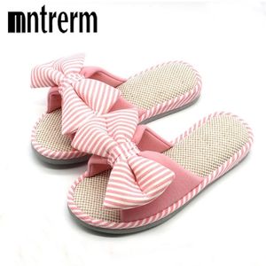 Mntrerm Spring and Autumn Bow House Slippers Women s Indoor Shoes Fashion Flax Home Lucyは201130で言及しています
