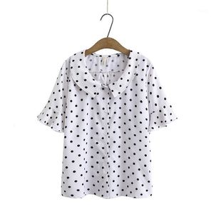 Blusas femininas camisas plus size bolinhas impresso blusa de verão manga curta a linha tops vintage ol branco blusas preto