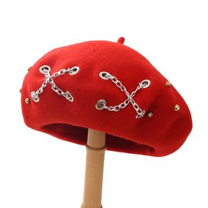 Kette Dekor Wolle Frauen Herbst Winter Berets Luxus Vintage Kaschmir Weibliche Warme Baskenmütze Hüte Mädchen Maler Kappe Damen Zubehör