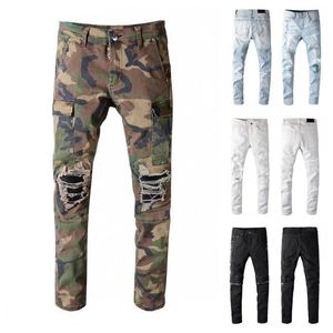 Dise￱ador Amiri Europa American Jeans Anduisos desgastados Biking Bordery Pants Bordery Pants Fit Slim Denim Pantra de mezclilla Hip Hop Jeans Tama￱o 29-40