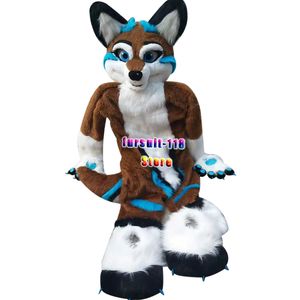 Fursuit Cane Husky a pelo lungo Volpe Lupo Costume mascotte Pelliccia Personaggio dei cartoni animati per adulti Set di cartoni animati per feste di Halloween # 120