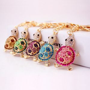 Colorful Rhinestone Turtle Keychain for Women Men Cute Animal Pendant Key Chains Holder Bag Car Charms Fashion Jewelry Gifts
