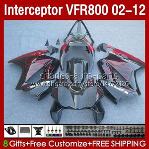 HONDA VFR800 VFR 800 RR CC 800RR INTERCECTOR 02-12 VÜCUT VÜCUT 129NO.8 800CC VFR800RR 02 03 04 05 06 07 VFR-800 2002 2008 2009 2010 2011 2012 PERERALALARI RED FLAMES BLK