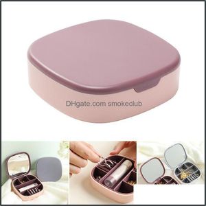 Travel Portable Jewelry Box With Makeup Mirror Jewelrys Storage Necklace Ring Earrings Compartment Organizer Wh0502 Drop Delivery 2021 Other