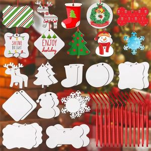 Christmas Sublimation Wooden Blank Pendants Ornament Double-Sided MDF Decorations Pendant Blank Bulk Tree Commemorative Discs Supplies for DIY Decor 2023