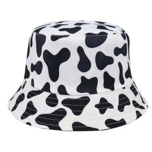 Berretti Cow Reversible Black White Pattern Bucket Hats Fisherman Caps For Women Summer GorrasBerets