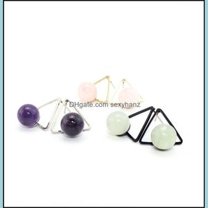 Stud Earrings Jewelry Fashion Sier Gold Plated Natural Stone Triangle Round Gemstone For Women Drop Delivery 2021 Niccs