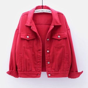 Kvinnors denimjacka Spring Autumn Short Coat Pink Jean Jackets Casual Tops Purple Yellow White Loose Outterwear Pure Color Single Breasted Short Coats