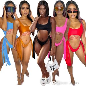 Sexy One Piece Swimsuit For Women 2022 Summer Women's Clothes Thin Adult Solid Color Tassel Bikini Beach Wear