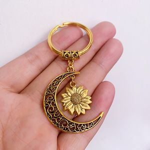 1st Gold Filigree Moon Sunflower Keychain Keyring Fashion Charm Pendant Women's Bag KeyChain Women Car Keychain Fit Girl Gifts