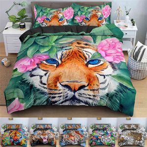 Tiger-Bettbezug für Doppelbett, für Kinder und Jungen, 3D-Tierdruck, Bettdecke, Wildtier-Bettwäsche-Set, Mikrofaser-Steppdecke mit Kissenbezug