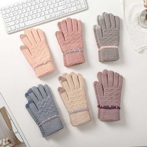 Fem fingrar handskar kvinnor vinter stickad varm pekskärm full handled metts kvinnor