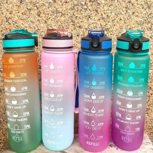 Fast Delivery 33OZ Outdoor Water Bottle with Straw 1000ml Sports Bottles Hiking Camping Drink Bottle BPA Free Colorful Portable Plastic Mugs sxjun26