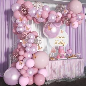 Macaron Pink Balloon Garland Arch Kit Zestaw Happy Birthday Party Decor Dzieci Baby Shower Latex Ballon Chain Sains Supplies 220329