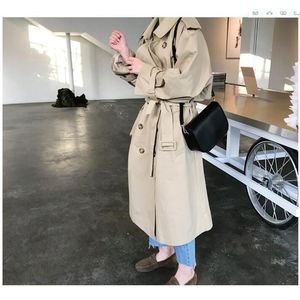 여자 가을 긴 소매 더블 가슴 트렌치 코트 암컷 포켓 똑바로 셔츠 windreaker manteau femme hiver overcoat lj200903