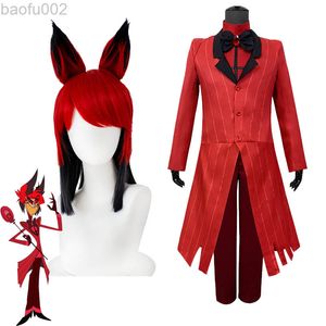 Hazbin Cosplay Wigs Hotel Alastor Come Uniform مجموعة راديو شيطان الملابس هالوين الشياطين الملحقات L220802