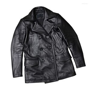 Men's Leather & Faux 2022 Black Men Long Casual Jacket Double Breasted Large Size 5XL Genuine Cowhide Russian Autumn Natural Coat