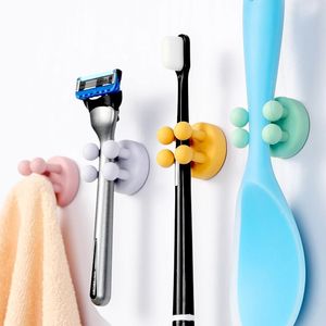 Hooks & Rails 1PC Self Adhesive Kitchen Wall Door Hook Key Holder Rack Towel Hanger Bathroom Silicon Multi-Purpose Storage