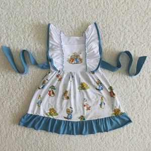Mädchenkleider Großhandel Ostern Boutique Baby Mädchen Sommerkleidung Kurzärmeliges blaues Twirl-Kleid Kindermode KleinkindkleidungGirl's Dre