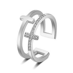 Cluster-Ringe JZ TFB RLLEN Hohe Qualität Sterling Silber Offenes Doppel-T-Kreuz Edelstein 925 Ring mit Logo DIY Schmuck für Frauen.