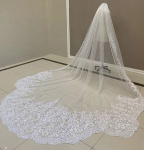 Personalize Véu de Noiva Longo Deslumbrante com Pente Uma Camada Rede Macia Renda Aplicada Véus de Noiva Branco Marfim Champanhe 2022