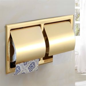 304 Edelstahl Gold Toilettenpapierhalter Hardware Wandtyp Rolling Box eingebettete Doppel -Roll -Papierhandtuch -Rackstil T200425