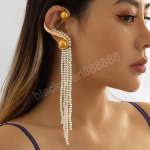 Exquisite simulierte Perle lange Quaste Clip Ohrringe für Frauen junge Mädchen Hochzeit Braut gefälschte Knorpel Ohr Manschette Schmuck Geschenk